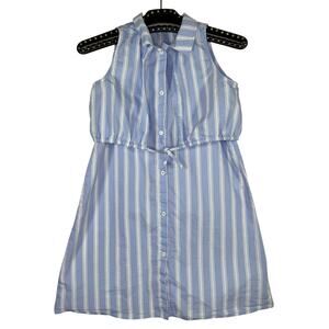 Zara Girl's Blue Striped Collared Button Up Dress 9